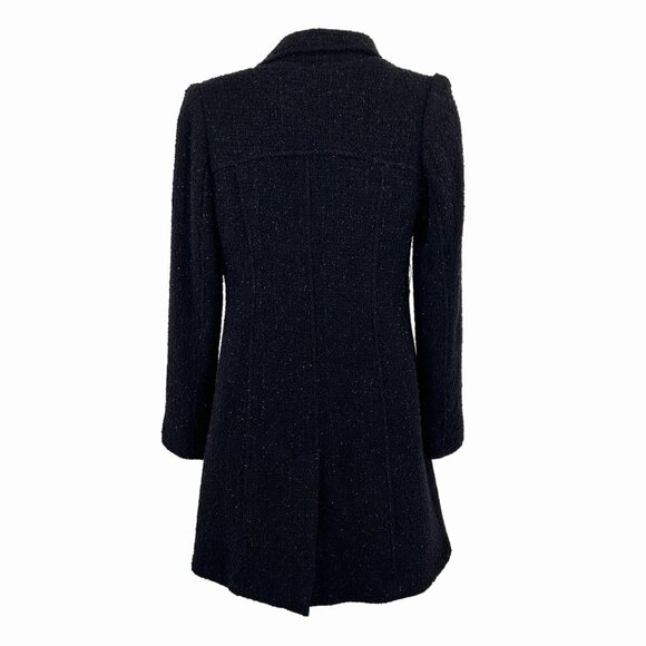 INC INTERNATIONAL CONCEPTS BLACK BOUCLE COAT W/ VELVET RUFFLE & METALLIC THREAD - Picture 3 of 5